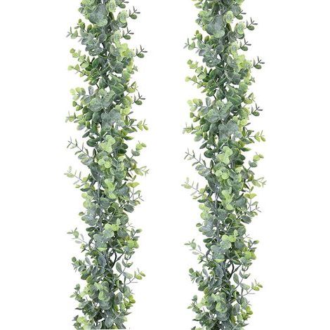 Künstliche Eukalyptusgirlande, 2er-Pack künstliche Ranken für Hochzeitskulisse, Bogen- und Wanddekoration, 1,8 m/Stück, UV-beständig, geeignet für den Innen- und Außenbereich