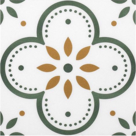 Lot de 10 feuilles membrane de carrelage de sol en vinyle   19,8 x 19,8 cm   Carreaux décoratifs pour sol, mur, cheminée(20 x 20 cm, fleur verte)