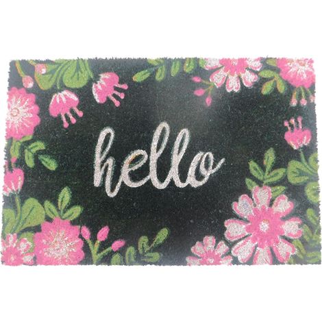 Paillasson Coco, Hello, 60 x 40 cm, antidérapant, résistant aux intempéries, intérieur et extérieur, coloré (1/5)