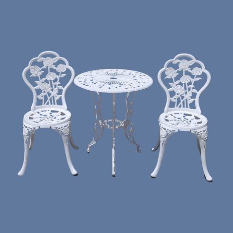 Ensemble de meubles d'extérieur avec motif rose, 1 table et 2 chaises pour jardin, patio, véranda (rose/blanc) (1/5)