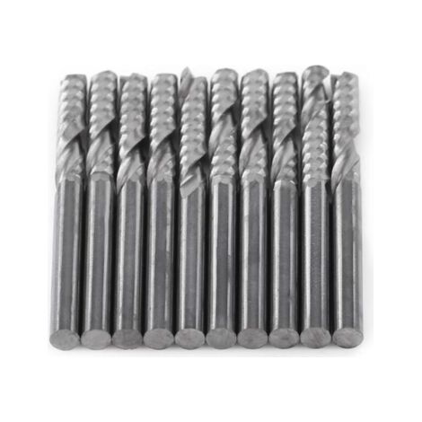 BUNTHAUS Lntyq Fraise en bout 10 pièces 1/8 ”tige fraises en bout à une cannelure outil de foret carbure de tungstène routeur CNC fraises pour bois aluminium acier PVC circuits imprimés fibre de carbo