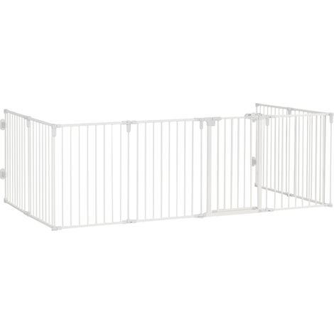 Parc pour chiots pliable en 8 pièces, 60 x 76 cm, avec porte, barrière pour chiens de petite et moyenne taille, enclos pour portes, cheminées, escaliers, blanc