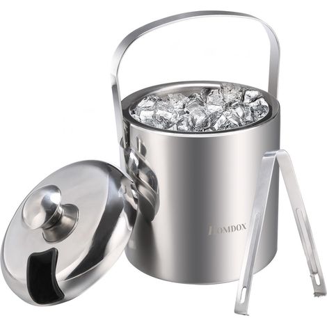 Seau à glace en acier inoxydable 1,2 L, Tonneau à glace double paroi avec couvercle et pince (1/5)