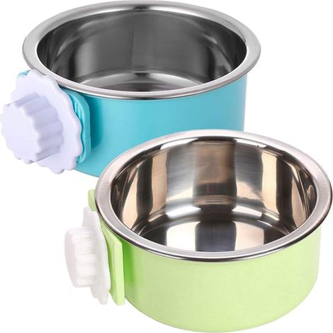 Lot de 2 gamelles détachables en acier inoxydable pour animaux — Mangeoires pour nourriture et eau (Adaptées aux cages pour chiens, chats, lapins et oiseaux)