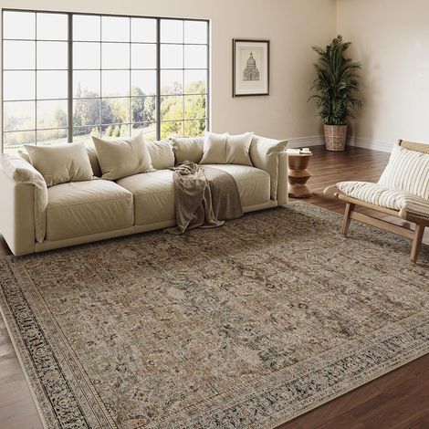 Marron Vintage Tapis Salon 200x300cm Rug Lavable en Machine Grand Antidérapant Rugs,Chambre Adulte,Descente de Lit Carpets,Salle a Manger,Bureau,Cuisine,Interieur Poil Ras Carpet (1/5)
