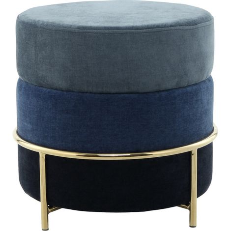 Pouf Rotondo Matilda in Velluto Blu con Struttura Cromata (1/3)