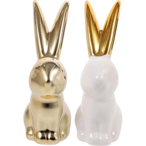 2 Stück Keramik Hasenstatue Kleine Hasendekoration