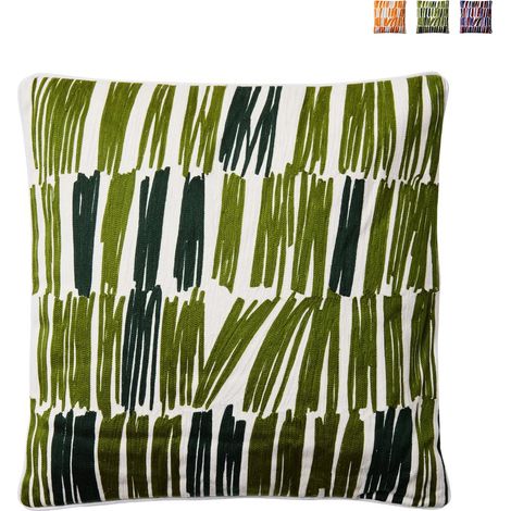 Coussin décoratif brodé lignes colorées 50x50 cm Kumari - Vert foncé (1/3)
