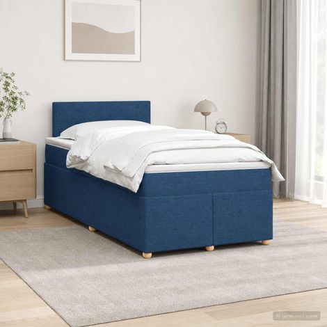 vidaXL Cama box spring con colchón con cabecera Azul 120 x 190 cm Tela (1/5)