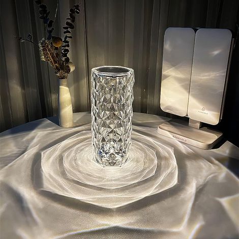 MINKUROW Rose Crystal Diamond Acrílico Led Columna Lámpara De Escritorio Que Cambia De Color Usb Recargable Luz Nocturna Luz Decorativa Táctil O Con Control Remoto (1/4)
