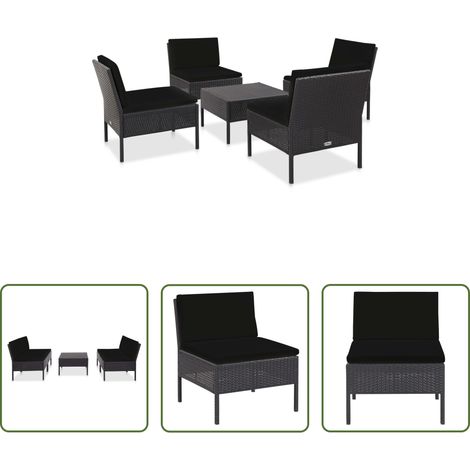 Rattan -  5-tlg. Garten-Sofagarnitur mit Auflagen Poly Rattan Schwarz (1/5)