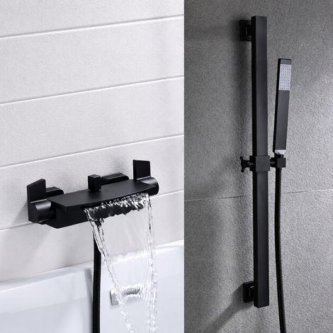 Mitigeur baignoire cascade mural laiton noir avec barre montante réglable et douchette salle de bain 4 kg – Livraison gratuite (1/5)
