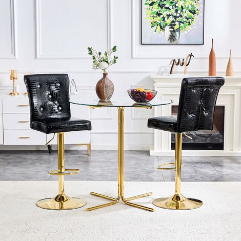MODFU – Set de 2 taburetes de bar de PVC efecto cocodrilo con botones efecto cristal, asiento acolchado, espuma de alta densidad y carga 136 kg para cocina o bar – Negro (1/5)