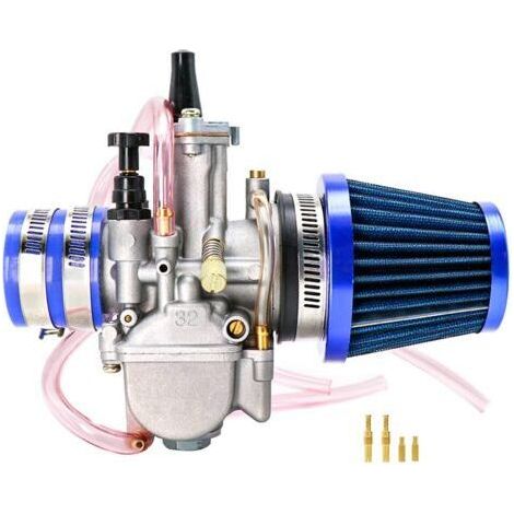 Kit carburateur avec adaptateur d'aspiration, filtre à air et gicleurs principaux, pour 2 coups/4 coups 75-250 cc, motos, véhicules tout-terrain, scooters, UTV (32 mm, bleu) (1/5)