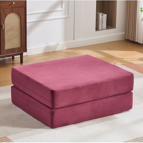 Puf reposapiés (109x95x43 cm), convertible en sofá individual, plegable, tejido de corduroy, rojo vino (1/5)