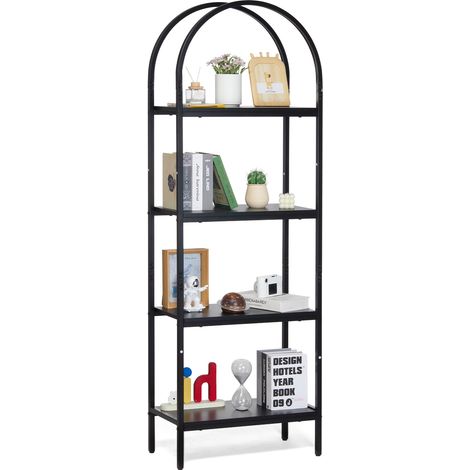VEVOR Bibliotheque en metal, etagere industrielle arquee a 4 niveaux, bibliotheque de rangement vintage rustique avec etageres ouvertes, etagere de rangement sur pied, pour salon, chambre, bureau