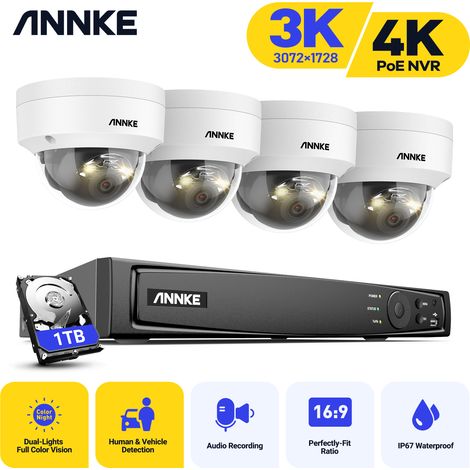 ANNKE 3K Smart Dual-Light IR Network Camera Waterproof Audio Security System 8CH H.265+ Video 4K Surveillance PoE NVR 4Cameras -1TB HDD (1/5)