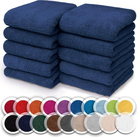 Lot de 10 Gants de Toilette en éponge pour Le Visage et Les Mains – 100% Coton, Doux et absorbants – 30×30 cm, Bleu Marine
