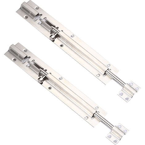 Lot de 2 verrous à barillet, verrous coulissants, verrou coulissant en acier inoxydable épais, 20 cm (8 pouces)