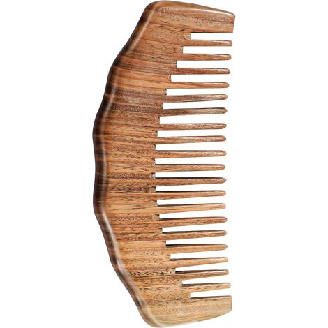 Peigne en bois de santal naturel, peigne à dents larges fait à la main, peigne de massage en bois, peigne de massage en bois, empêche l'électricité statique, outil de démêlage pour femmes (1/5)