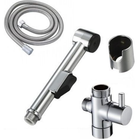 Bidet Handbrause für Waschbecken, WC Popodusche, Bidet Handbrause, mit Brauseschlauch 150cm, 1/2 Wasserverteiler und Wandhalterung für WC, Hand Sprayer mit Wasserhahn Umschaltventil, Poliert (1/5)