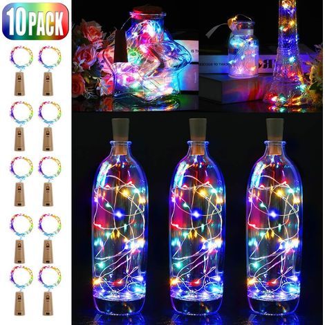 10 luces LED para botellas, luces de hadas LED de alambre de cobre a pilas, luces de corcho para decoración DIY, fiestas navideñas, luces ambientales (multicolor) (1/5)