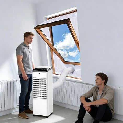 Kit de sellado para ventanas de aire acondicionado - Kit móvil - Refrigeración de habitaciones - Doble puerta - 230 cm - Gris (1/5)