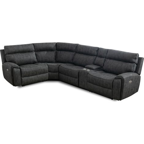 Power Corner Recliner Sofa Set Dark Grey - 4 Seater With Cup Holders (1/5)