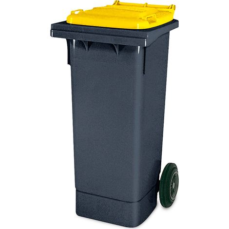 BRB Müllbehälter, 80 Liter, grau mit bunten Deckeln, BxTxH 445 x 520 x 930 mm, Niederdruck-Polyethylen (PE-HD) (grau/gelb)