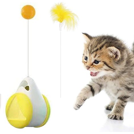 Jouet interactif à roulettes pour chats d'intérieur, balle à plumes et herbe à chat, jouet d'équilibre et de poursuite pour chatons, jouet d'exercice et de réflexion (1/4)