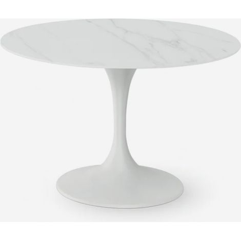Tavolo rotondo in ceramica e metallo da pranzo Circe 120 - Effetto marmo bianco