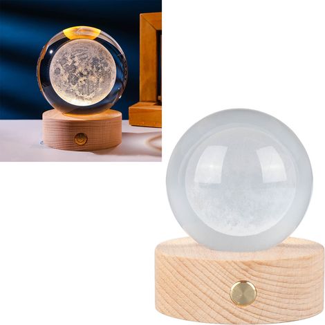 Veilleuse boule de cristal lumineuse 3D avec boule de cristal en forme de lune de 6 cm et base tactile rechargeable à lumière chaude (1/5)