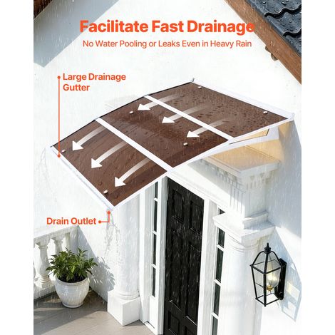Auvent de Porte d'Entrée 100x120 cm Marquise de Porte d'Extérieur en Polycarbonate pour Fenêtres de Porches Balcons, Protection con… (1/5)