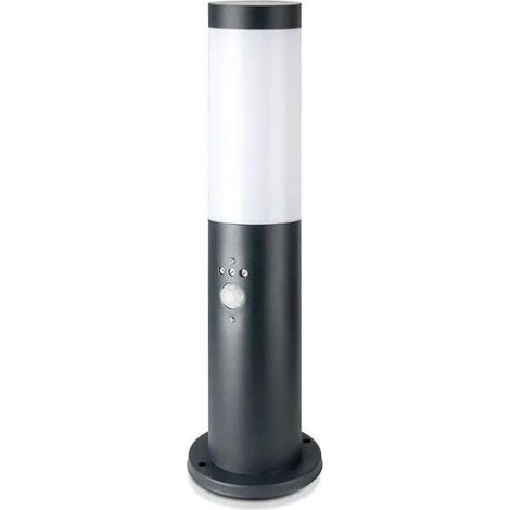 Borne de Jardin Acier Inoxydable avec Détecteur 45cm pour Ampoule E27 IP44 - Noir - SILUMEN