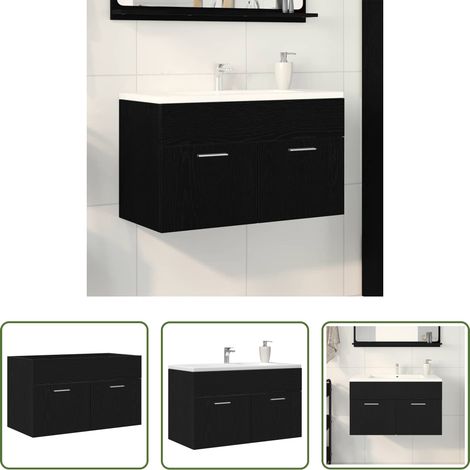 Holzschrank -  Waschbeckenunterschrank Schwarz Eichen-Optik Holzwerkstoff (1/5)