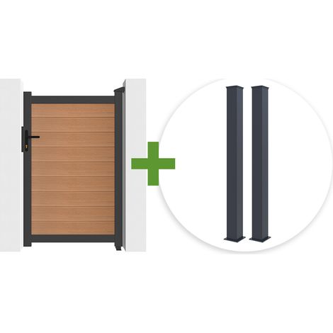 ATHOS 1 m H.160 cm Teakholz-Verbundtor mit Aluminiumrahmen + 2 Aluminiumpfosten 15x15 cm (1/5)