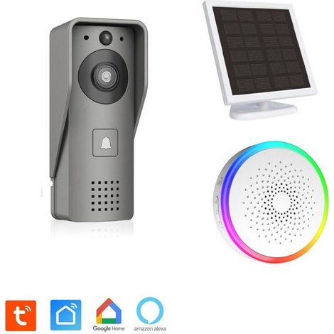 Video-Türsprechanlage - KYF - Wifi - Wiederaufladbar mit Solarpanel - Innenklingel und 16GB SD-Karte (1/3)