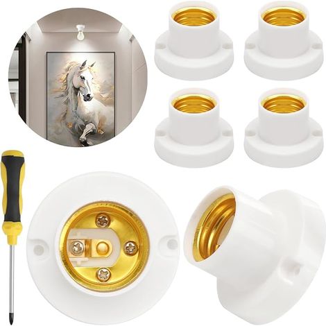 VOSSOT Lot de 4 douilles de lampe étanches E27 avec tournevis cruciforme, douille de lampe E27 en plastique ABS pour lampes E27 pour couloirs, balcons, caves, garages (blanc) (1/5)