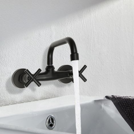Robinet de baignoire rétro rotatif à 360 ° 0-80 °C / 32-176 ℉ Douchette Mitigeur de douche Robinet de baignoire Montage mural 2 trous Robinet de cuisine Noir (1/5)