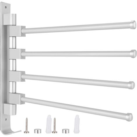 Mobiler, wandmontierter Handtuchhalter aus Aluminium mit 4 Stangen und Haken, Organizer für Badezimmer zu Hause und im Hotel. (1/5)