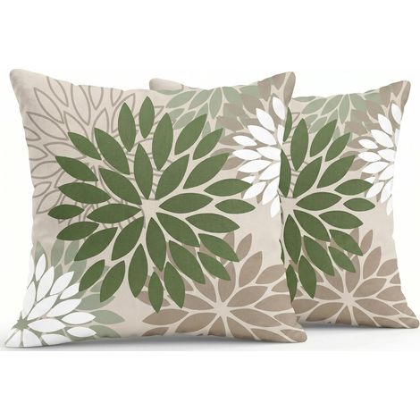 Housse de Coussin 40x40 cm Moderne Dahlia Coussin Décoratives Recto-Verso Motif Fleurs Vert Gris Coussin de Canapé Coussin D'extérieur Lin pour Canapé Jardin Salon Lit Lot de 2 (1/5)