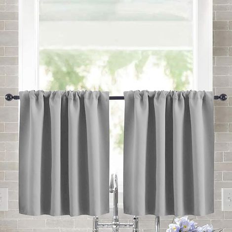 Rideaux courts pour fenêtre, 76 x 60 cm, gris, haute densité, faciles à installer, pour chambre, cuisine, salle à manger et salle de bain. (1/5)