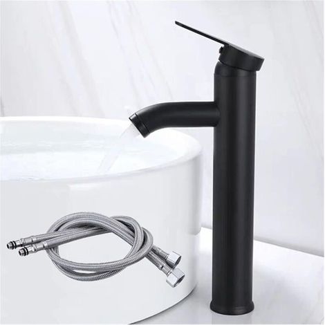 Mitigeur de lavabo,salle de bain robinet, Robinet mitigeur de table pour eau chaude et eau froide, noir mat - 30cm (1/4)