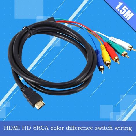 - Interface multimédia HD 1080P mâle à 5 sorties, câble convertisseur AV, cordon adaptateur émetteur, 4,9 pieds (1/5)
