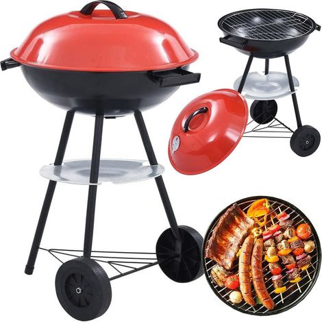 Barbecue charbon de bois avec roues couvercle verrouillable 50 cm (1/5)