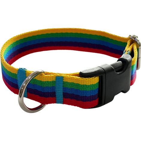 Collier pour chien 2 cm avec boucle réglable, motif arc-en-ciel. Taille S : 26-35 cm. (1/4)