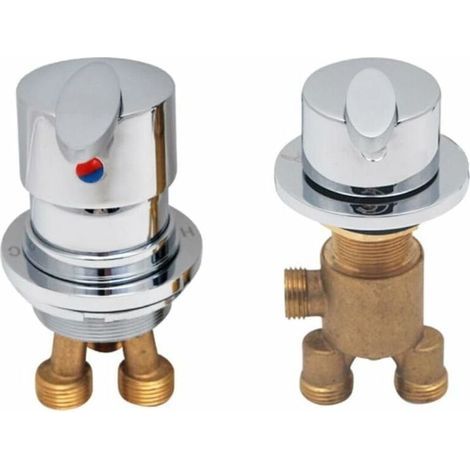 Thermostatischer Badewannenmischer aus Messing – Metalloberfläche – G1/2 – Mutterndurchmesser 29 mm – Doppelgriffe zur Temperaturregelung (1/5)