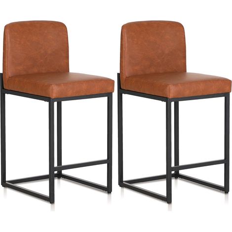 Barhocker 2er Set mit Lehne und Fußstütze, PU-Leder, Braun (1/5)