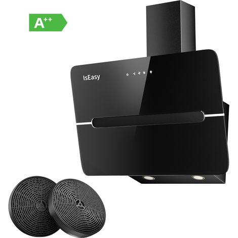 IsEasy Campana extractora de cocina 60 cm 3 Niveles de Potencia Capacidad de Succión de 523 m³/h Control Tactil Negro con Filtro de Carbón [Clase A++] (1/5)