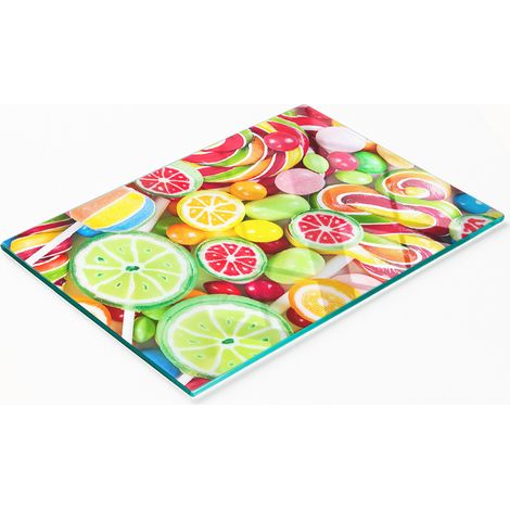 Tablero de vidrio elegante y resistente con estampado de dulces coloridos, 80x52 cm. (1/5)